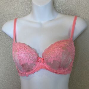 Victorias Secret Dream Angels Lined Demi Buste Double Bra 32d Bright Pink Lace
